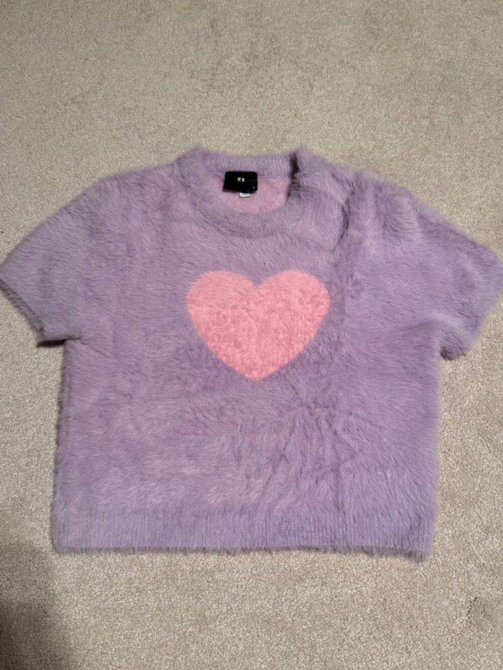 💜🩷 Lazy Oaf Lavender Fuzzy Sweater with Pink Heart